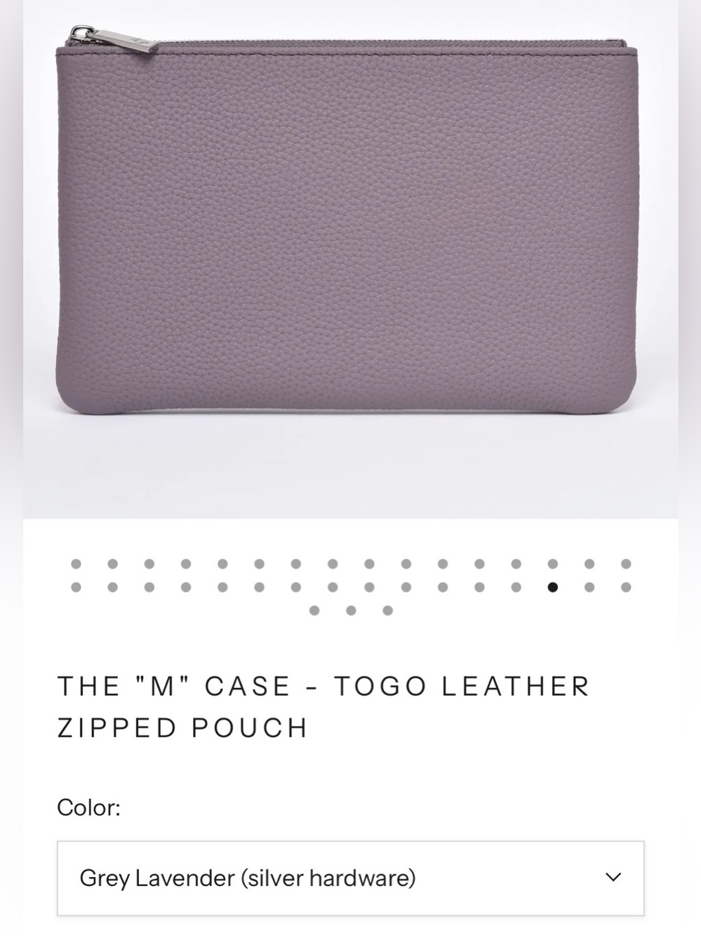 DUYP - "M" Togo Leather Zipped Pouch - Grey Lavender